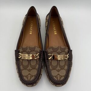Coach Jacquard Leather Loafer Flats Brown Gold Hardware Womens 7.5B Signature‎ C